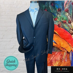 Axcess 48R 42x30 Navy Blue Micro-Stripe Men's 2 Piece Suit 3/2 Roll